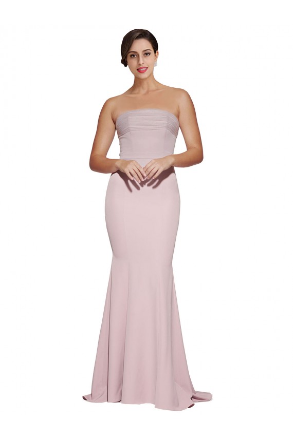 Best Stretch Crepe Low Back Sweep Train Strapless Sheath Prom Dress Canada