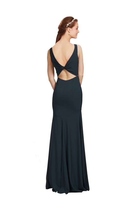 Best Stretch Crepe Open Back Long Bateau Neck Mermaid Prom Dress Canada