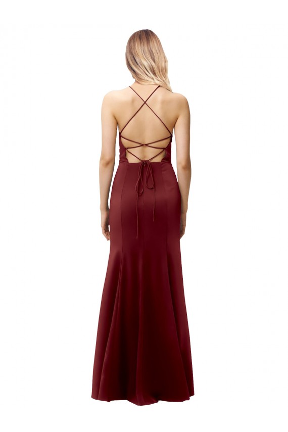Best Stretch Crepe Criss Cross Back Long Halter Neck Mermaid Prom Dress Canada