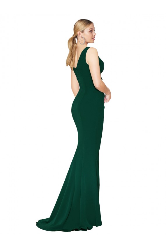 Best Stretch Crepe Long V-Neck Midnight Green Mermaid Prom Dress Canada