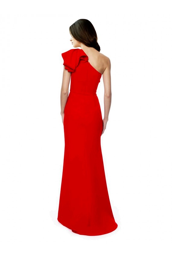 Best Stretch Crepe Long One Shoulder Red Mermaid Prom Dress Canada