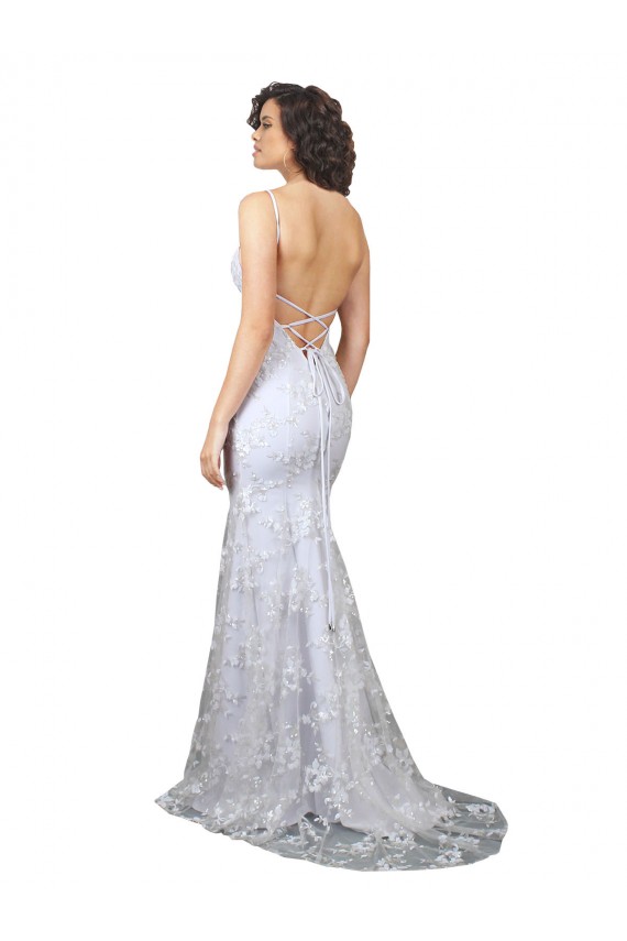 Best Stretch Crepe & Sequin Tulle Backless Long V-Neck White Mermaid Prom Dress Canada