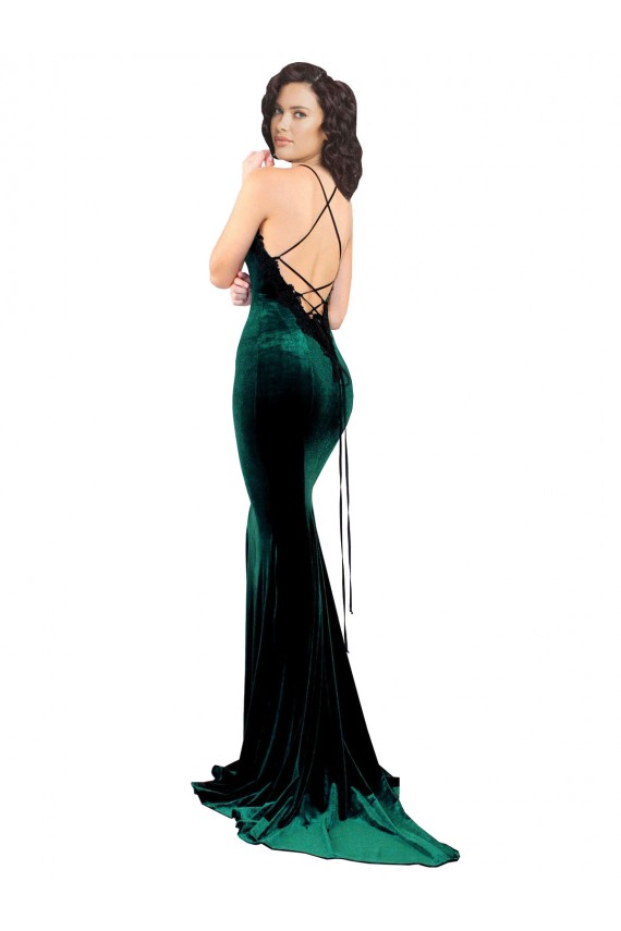 Best Stretch Velvet Low Back Sweep Train High Neck Mermaid Prom Dress Canada