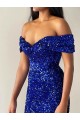 Best Velvet Sequin Sweep Train Off the Shoulder Mermaid Prom Dress Canada