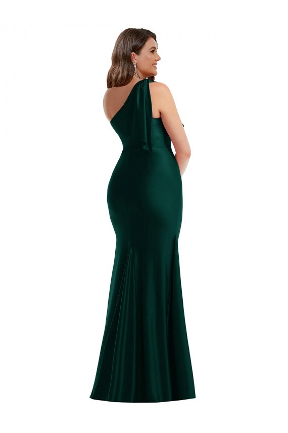 Best Silky Satin Long One Shoulder Ever Green Mermaid Plus Size Formal Prom Dress Canada