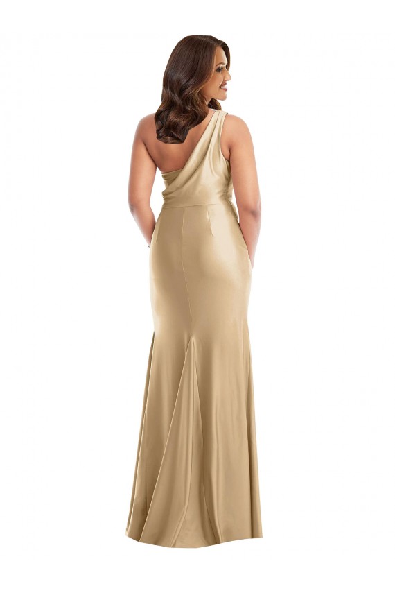 Best Silky Satin Long One Shoulder Soft Gold Mermaid Plus Size Formal Prom Dress Canada