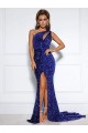 Best Velvet Sequin Court Train One Shoulder Mermaid Prom Dress Canada