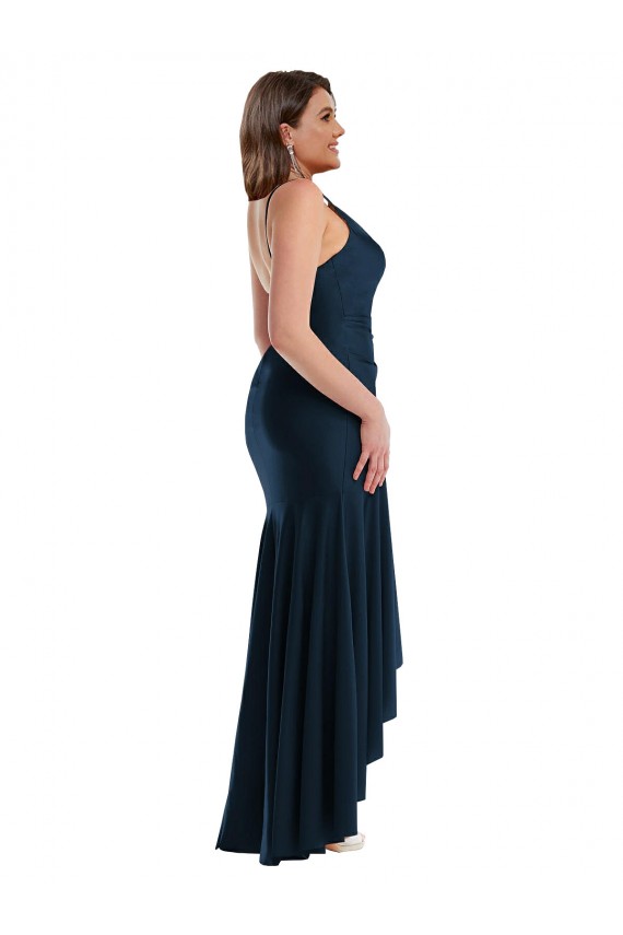 Best Silky Satin Long Spaghetti Straps Mermaid High Low Plus Size Prom Dress Canada