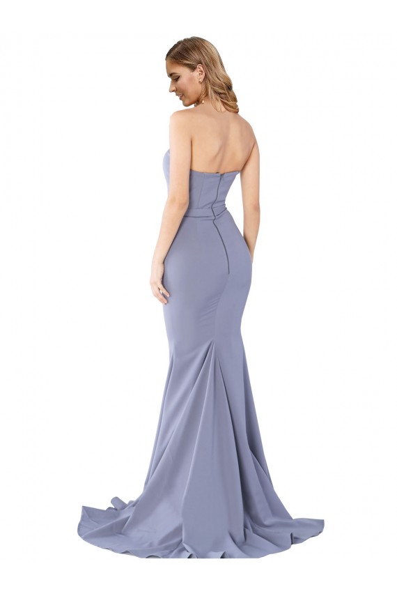 Best Stretch Crepe Low Back Long Sweetheart Smoke Blue Mermaid Prom Dress Canada