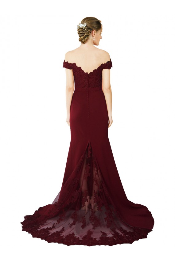 Best Stretch Crepe & Lace V-Back Sweep Train Off the Shoulder Mermaid Prom Dress Canada