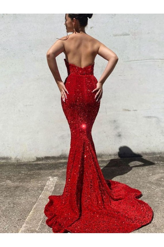Best Velvet Sequin Court Train Sweetheart Mermaid Prom Dress Canada
