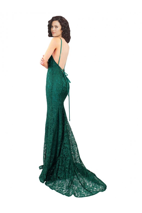 Best Lace Open Back Long V-Neck Mermaid Black Tie Prom Dress Canada