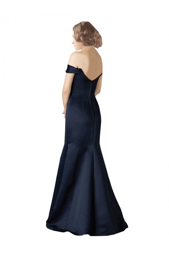 Best Satin Long Off the Shoulder Dark Navy Mermaid Prom Dress Canada