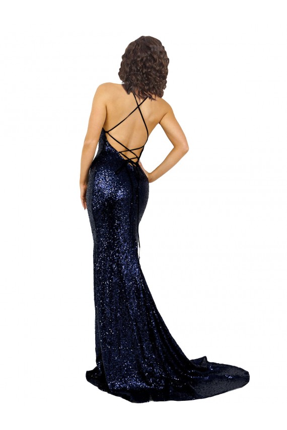 Best Sequin Low Back Long V-Neck Mermaid Prom Dress Canada