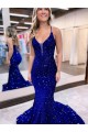 Best Velvet Sequin Court Train V-Neck Mermaid Prom Dress Canada