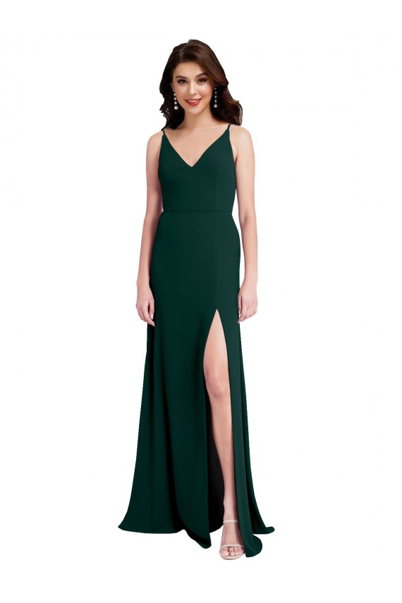 Best Stretch Crepe Long V-Neck A-Line Side Slit Prom Dress Canada