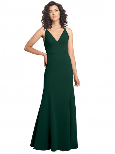 Best Stretch Crepe V-Back Long V-Neck Midnight Green A-Line Prom Dress Canada