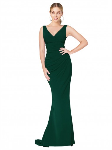 Best Stretch Crepe Long V-Neck Midnight Green Mermaid Prom Dress Canada