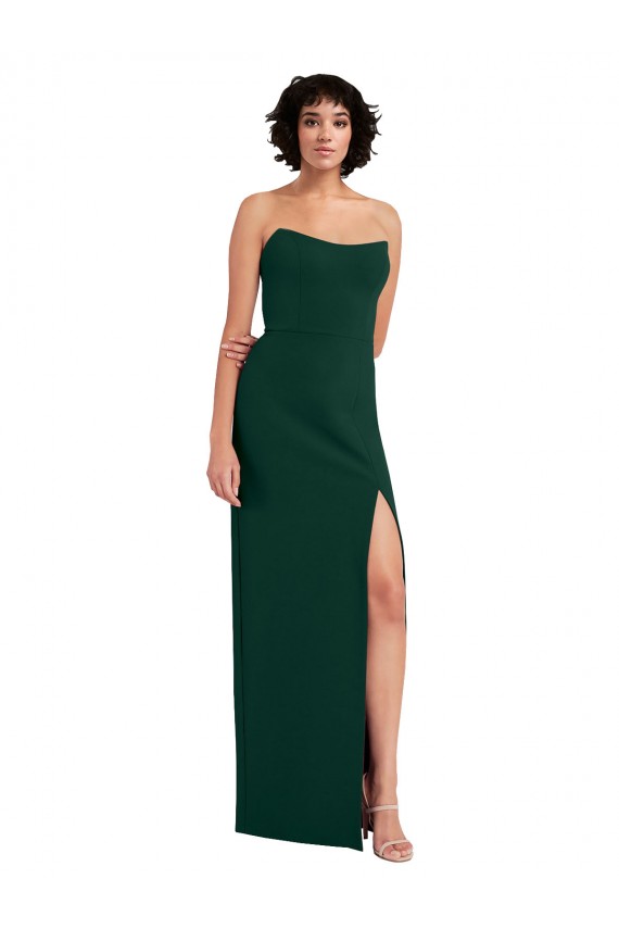 Best Stretch Crepe Low Back Long Scoop Neck Midnight Green Sheath Prom Dress Canada