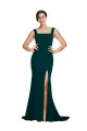Best Stretch Crepe Sweep Train Square Neck Midnight Green Sheath Prom Dress Canada