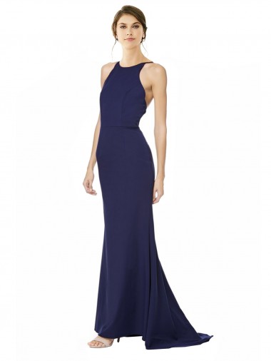 Best Stretch Crepe Criss Cross Open Back Long Halter Neck Mermaid Prom Dress Canada