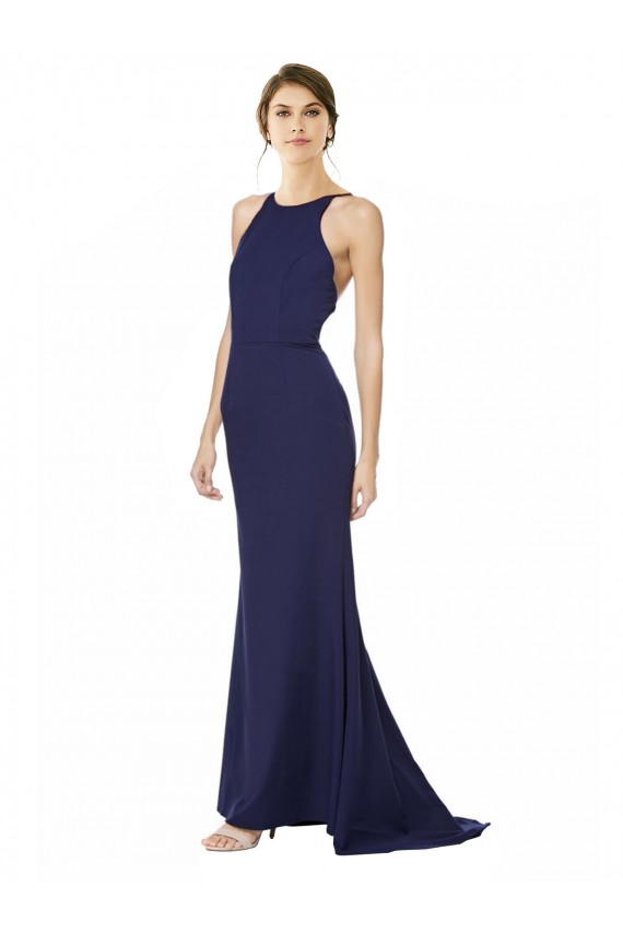 Best Stretch Crepe Criss Cross Open Back Long Halter Neck Mermaid Prom Dress Canada