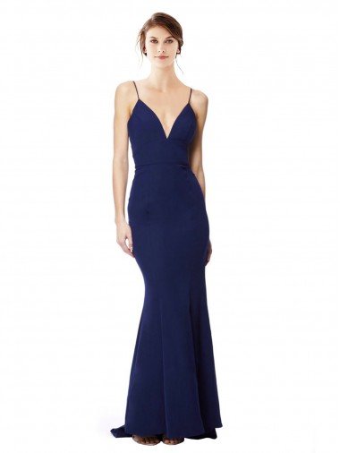Best Stretch Crepe Open Back Long Spaghetti Straps Mermaid Prom Dress Canada