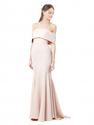 Best Stretch Crepe Long Off the Shoulder Nude Mermaid Prom Dress Canada