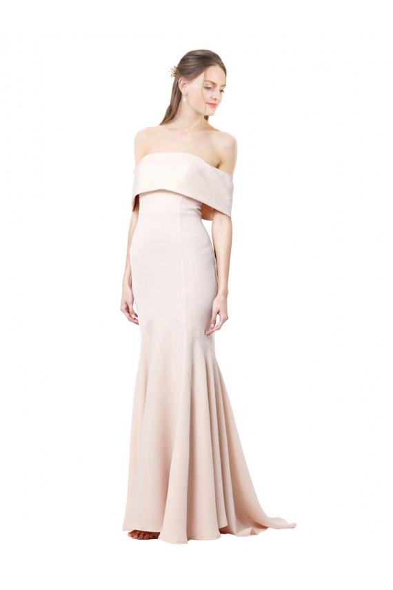 Best Stretch Crepe Long Off the Shoulder Nude Mermaid Prom Dress Canada