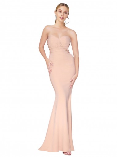 Best Stretch Crepe Long Sweetheart Nude Mermaid Prom Dress Canada
