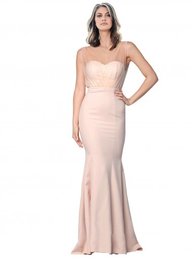 Best Stretch Crepe & Tulle Low Back Long Sweetheart Sheath Prom Dress Canada