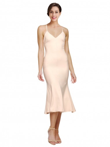 Best Stretch Crepe Low Back Midi Length V-Neck Sheath Prom Dress Canada