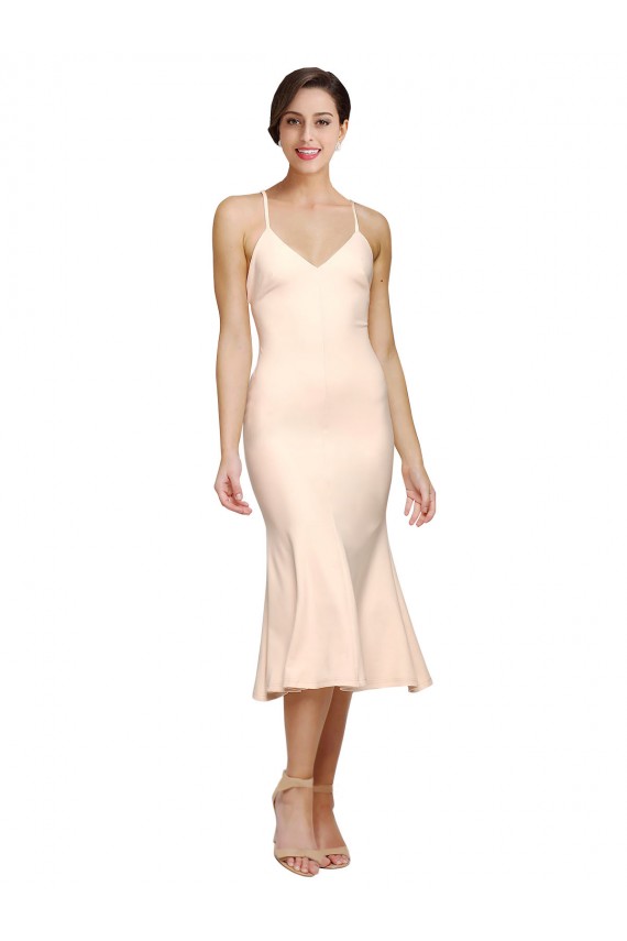 Best Stretch Crepe Low Back Midi Length V-Neck Sheath Prom Dress Canada