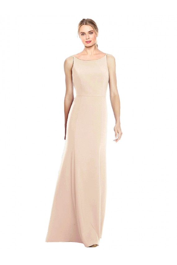 Best Stretch Crepe Open Back Long Bateau Neck Nude Trumpet Prom Dress Canada