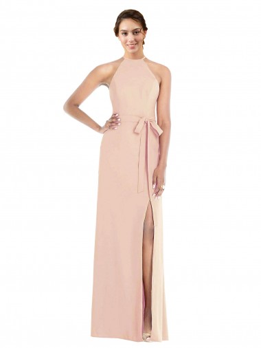 Best Stretch Crepe Criss Cross Back Long Halter Neck Nude Trumpet Prom Dress Canada