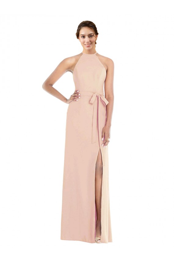 Best Stretch Crepe Criss Cross Back Long Halter Neck Nude Trumpet Prom Dress Canada