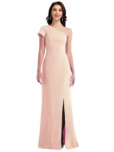Best Stretch Crepe Long One Shoulder Nude Trumpet Prom Dress Canada