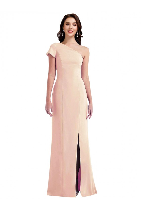 Best Stretch Crepe Long One Shoulder Nude Trumpet Prom Dress Canada