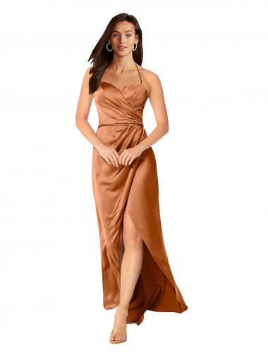 Best Silky Satin Low Back Long Spaghetti Straps A-Line High Low Prom Dress Canada
