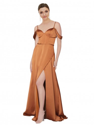 Best Silky Satin Low Back Long Spaghetti Straps Orange A-Line Prom Dress Canada