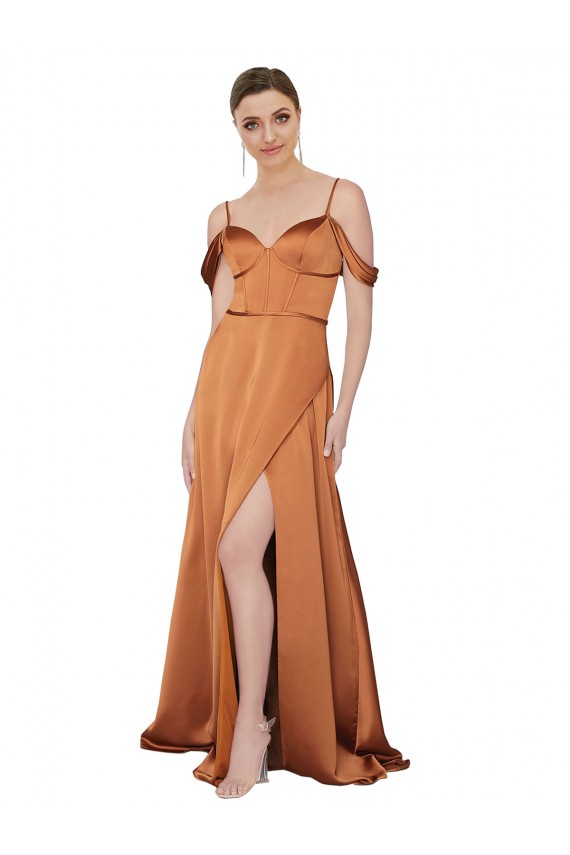 Best Silky Satin Low Back Long Spaghetti Straps Orange A-Line Prom Dress Canada