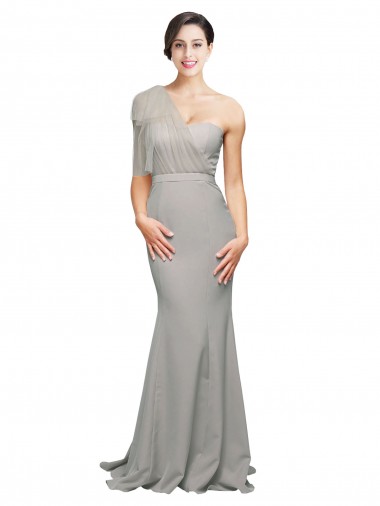 Best Stretch Crepe & Tulle Low Back Sweep Train One Shoulder Mermaid Prom Dress Canada