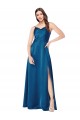 Best Silky Satin Low Back Long Spaghetti Straps Peacock Blue A-Line Prom Dress Canada