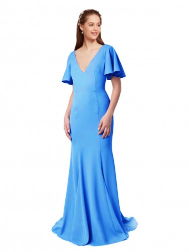 Best Stretch Crepe V-Back Sweep Train V-Neck Mermaid Sheath Prom Dress Canada