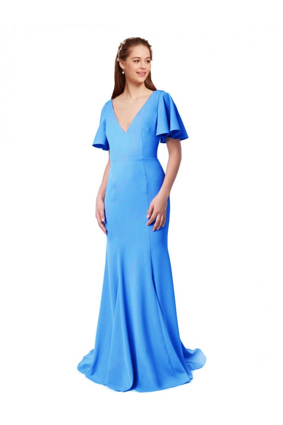 Best Stretch Crepe V-Back Sweep Train V-Neck Mermaid Sheath Prom Dress Canada