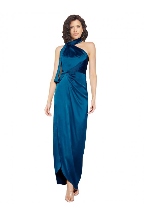 Best Silky Satin Long Halter Neck Sheath Prom Dress Canada