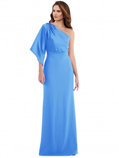 Best Stretch Crepe Long One Shoulder Peacock Blue Trumpet Prom Dress Canada