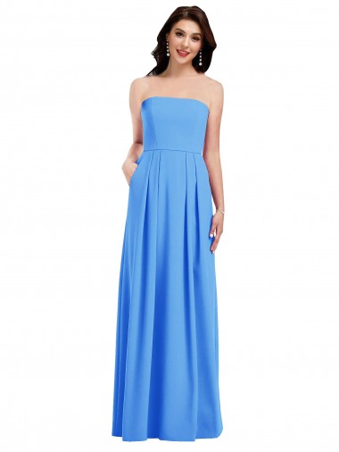 Best Stretch Crepe Low Back Long Strapless Peacock Blue Trumpet Prom Dress Canada