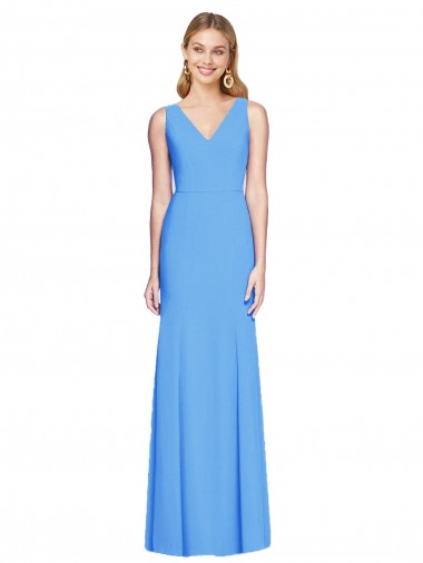 Best Stretch Crepe Keyhole Back Long V-Neck Peacock Blue Trumpet Prom Dress Canada