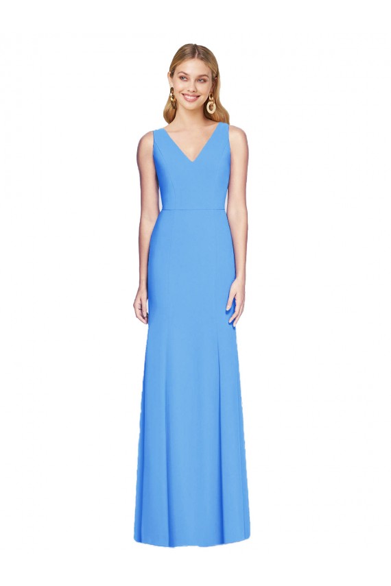Best Stretch Crepe Keyhole Back Long V-Neck Peacock Blue Trumpet Prom Dress Canada